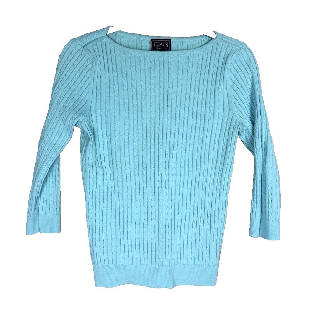 Vintage Chaps Womens Medium Cable Knit Sweater 3/4 Sleeve Fisherman Coastal Prep